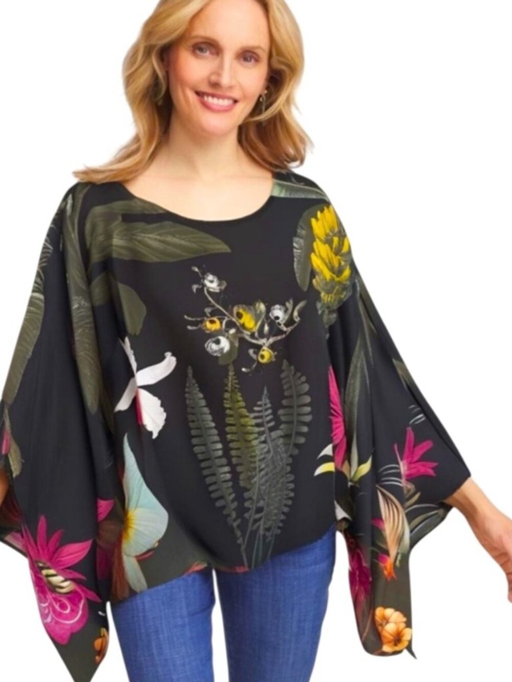 NWT Chico's Floral Tropical Poncho S/M